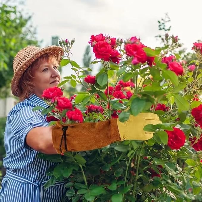 Leather Work Gloves, Reinforced Durable Gardening Gloves,Cowhide Work Gloves,Puncture & Cut Resistant