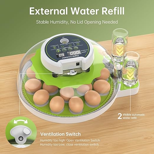 8 Egg Incubator with Automatic Egg Turning, Temperature & Humidity Control, Egg Candler, Mini Digital Incubator for Hatching Chicken Duck Quail Goose Bird – Home & Classroom Use