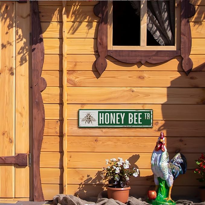 Rustic Apiary Signs, Honey Bee Trail Metal Sign, Honey Bee Signs, Retro Metal Tin Sign, Apis Keeper Decor, Backyard Farm Decor, Apis Keeper Gifts 15.8x4 Inch
