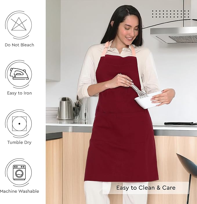 Encasa XO Adjustable Kitchen Cotton Apron With Pockets & Towel Holder Of Size 27x33 in (Maroon) for Men & Women Chefs For Cooking & Baking in Home, Restaurants & Barbeque