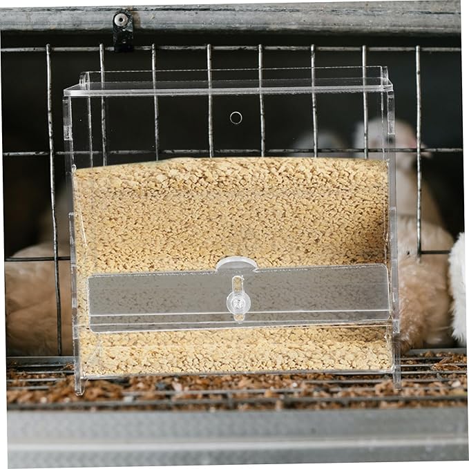 VANZACK Automatic Chicken Feeder Acrylic Food Bowl for Routine Chickens PET Cage Feeding Container 1.5L Capacity for Parrots and Cockatiels