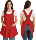 Apron for Women with Pocket Cotton Linen, Japanese Cross Back Apron for Gardening Painting
