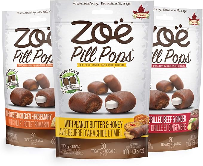 Zoe Zoë Pill Pops for Dogs, Peanut Butter with Honey Recipe, 3 Pack - All Natural Healthy Dog Treats to Hide Medication