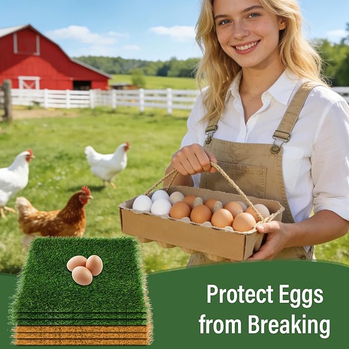 Jollidecor 6 PCS Nesting Pads for Chicken Coop-12''x12'', Washable Artificial Grass Box Liners for Laying Eggs, Green and Light Brown Chicken Bedding for Nesting Box, Pets, Garden Indoor Outdoor