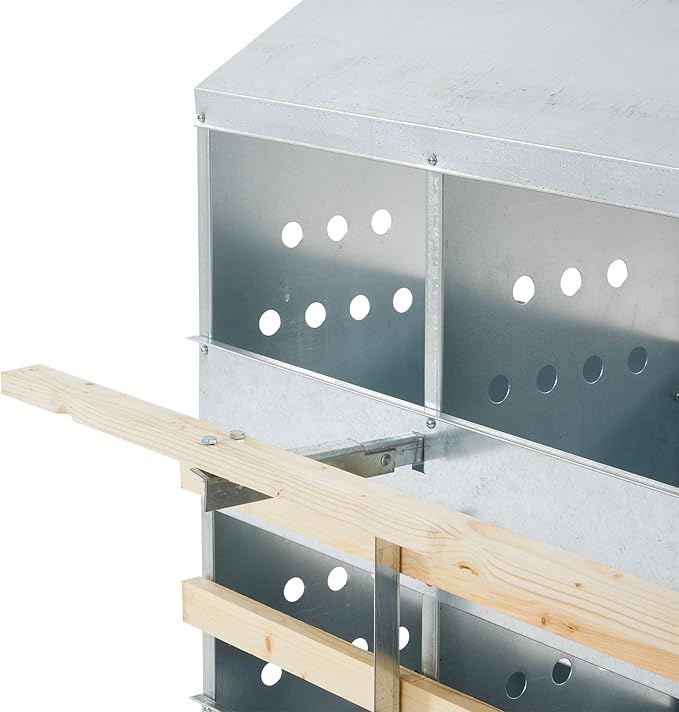 Brower 2-Tier 10-Hole Galvanized Steel Chicken Nesting Box, 50 to 60 Hen Capacity – Outdoor Poultry Laying Station with Hinged Folding Perches, Ventilated Design & Slanted Roof – Made in the USA