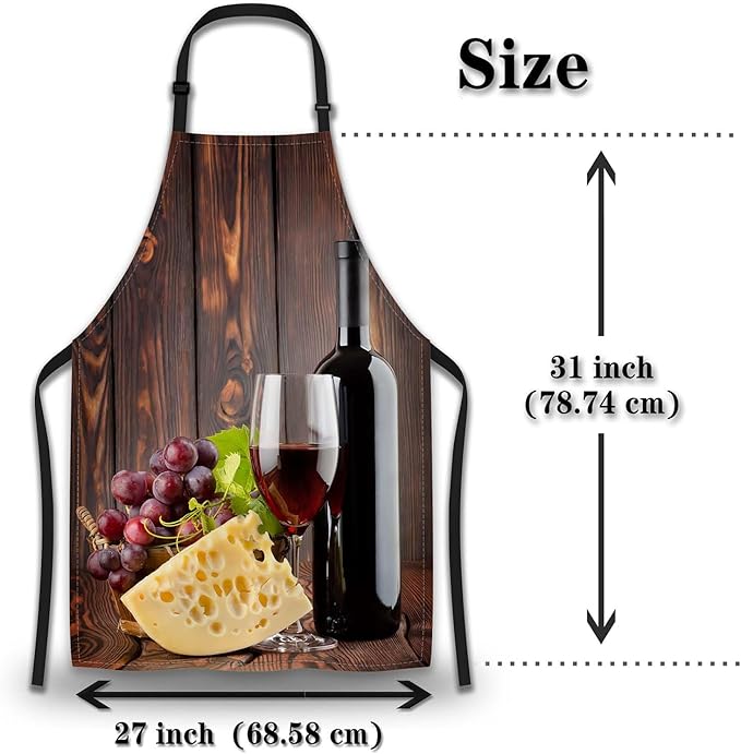 Garden Apron for Men Red Wine with Cheese Vintage Aprons for Women for Kitchen Cooking Restaurant BBQ Painting Crafting Gardening 27” (W) x 31” (H), Waterproof Apron