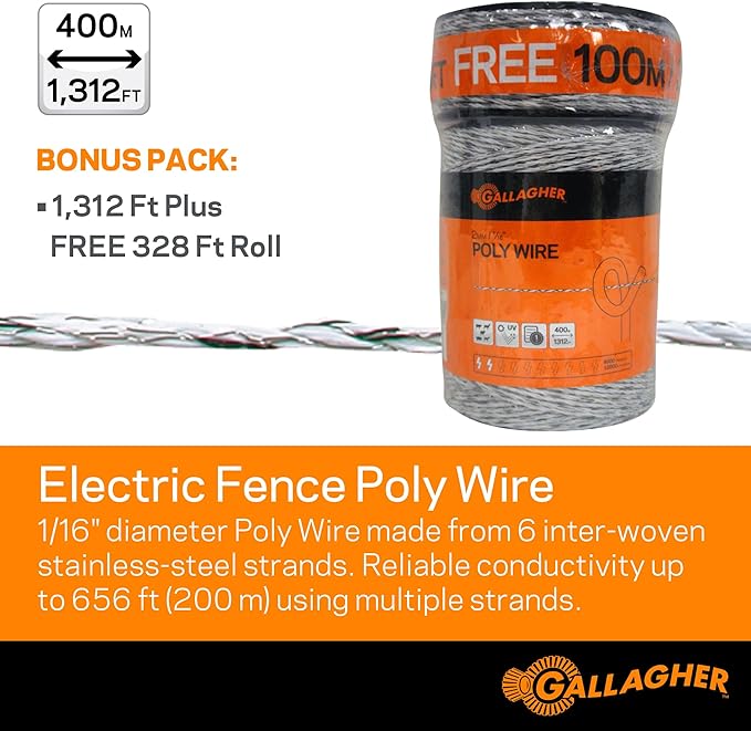 Gallagher S20 Solar Electric Fence Charger with 3,280 Ft Poly Wire | Complete Electric Fence Kit for Livestock, Gardens, and Predator Control | Solar Powered Energizer with Polywire Rolls
