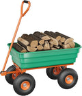 Heavy Duty Garden Dump Cart 1200 lbs, 125L Utility Wagon with 180° Adjustable Handle, Quick Release, 10" All-Terrain Tires for Yard, Lawn, Landscaping – Green + Orange | 1200 lbs. load capacity | 125L