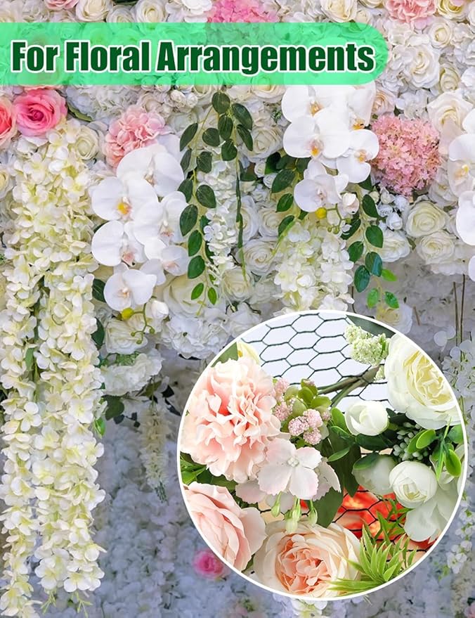 TOYPOPOR Chicken Wire, 16''x 600''/49ft Mesh Roll for Floral Arrangements, Anti-Rust PVC Coated Garden Netting, Rabbit Animal Fence with Cutting Plier, Gloves and Ties for DYI Crafts, Poultry, Garden