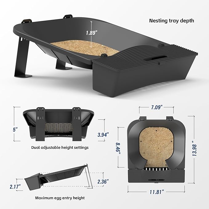 Roll Away Nesting Box for Chicken Coop with 3 Coconut Fiber Nesting Pads,Hen House Accessories,Black (1Pack)