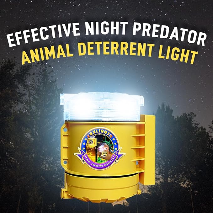 Foxlights Non-Solar Predator Deterrent – 9-LED Night Guard with 360° Coverage, Random Flashing Lights – Humane Repeller for Chicken Coops, Poultry, Livestock, Gardens & Farms