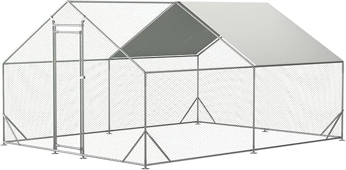 IchbinGo Large Metal Chicken Coop with Waterproof Cover, Walk-in Metal Poultry Cage Spire Shaped Chicken Coop Run, Chicken Run with Anti-UV Cover for Outdoor Backyard Farm (10' L x 13 W x 6.56' H)