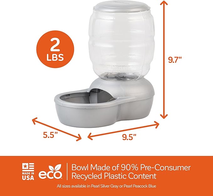 Petmate Replendish Feeder with Automatic Cat and Dog Feeder Grey, 2lb, Made in USA