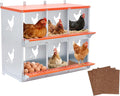 Chicken Nesting Box, 6 Compartment Metal Nesting Boxes for Chickens, Wall Mountable Chicken Laying Boxes, Easy Egg Collection, with Nesting Pads, Indoor & Outdoor Use, 31.8" L x 17" W x 25" H