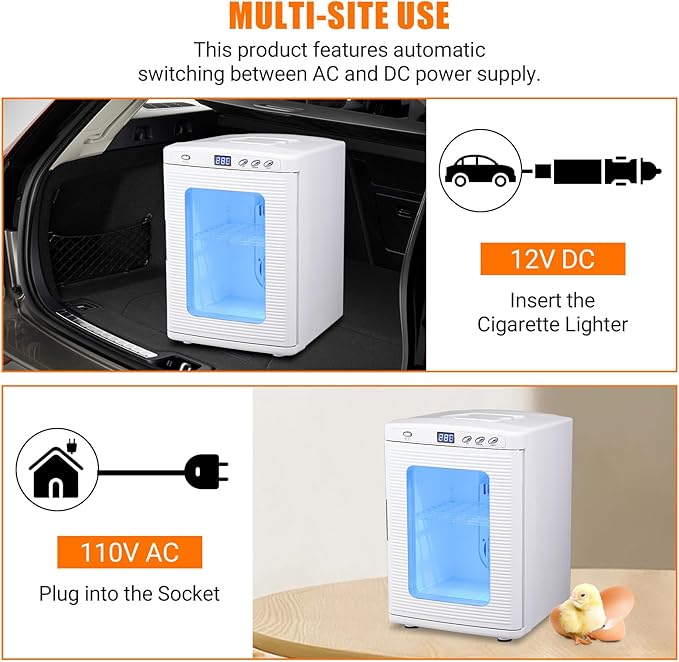 25L Egg Incubator for Hatching Eggs, Digital Reptile Incubator with Intelligent Temperature Control 10–60°C, Portable Chicken Quail Turtle Egg Hatching Incubator with LCD Display, White