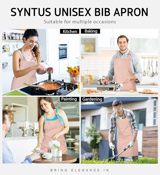 Syntus Adjustable Bib Apron with 2 Pockets Cooking Kitchen Aprons for Women Men Chef