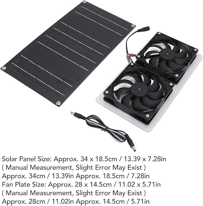 Solar Panel Fans Kit, 100W 12V Solar Powered Dual Fan Waterproof Ventilator Exhaust Fan Low Noise, Outdoor Ventilation Fan for Greenhouses, Chicken Coops, Sheds, Pet Houses, Window Exhaust