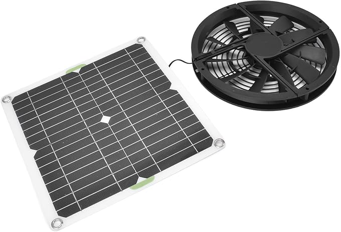 Solar Panel Powered Fan, 10in 100W Waterproof Solar Exhaust Fan 3000 RPM Mini Round Ventilator Case for Greenhouse, Chicken Coop, Dog House, Camping, RV, Double