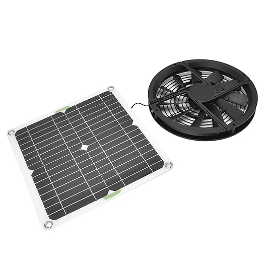 Solar Powered Fan, 100W Solar Panel and 10in Round Ventilation Case Exhaust Fan for Small Chicken Coops, Greenhouses, Pet Houses, Window Exhaust