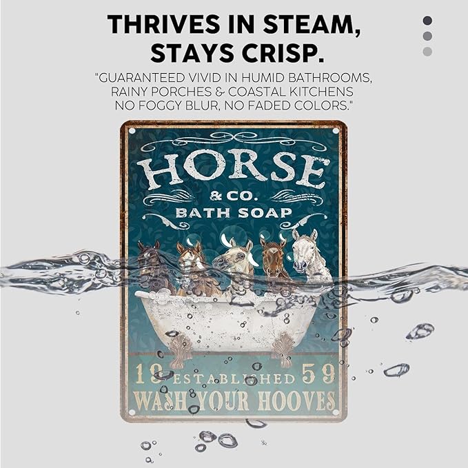 Vintage Horse Tin Sign Bathroom and Bathtub Retro Bath Soap Wash Your Hooves Metal Sign Funny Nostalgic Wall Decor Decorations for Home Farmhouse Farm Room Cafe Shop Toilet Bar 16 * 12In