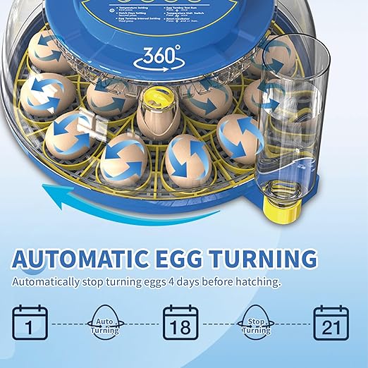 18 Egg Incubator with Automatic Egg Turning & Humidity Control - Perfect for Hatching Chicken, Duck, and Quail Eggs | 360° Viewing Window, Temperature Control, Ideal for Farm, Lab