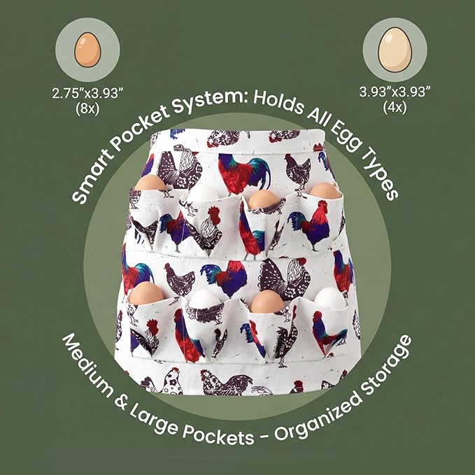 8 Pockets Egg Collecting Apron, Canvas Egg Gathering Apron with 8 Pockets Chicken Eggs Aprons for Chicken Duck Goose Eggs, Farmhouse Kitchen Restaurant Parent-Child Activities