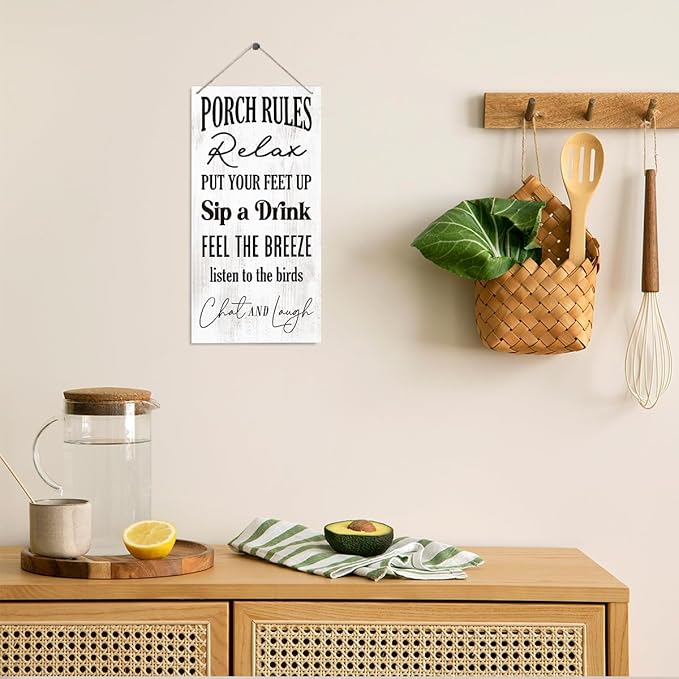 Porch Rules Signs, Positive Porch Decor, Decorative Wood Hanging Wood Plaque, Country Style Home Decoration, Farmhouse Home Decorative, Rustic Hanging Decor for Indoor Outdoor