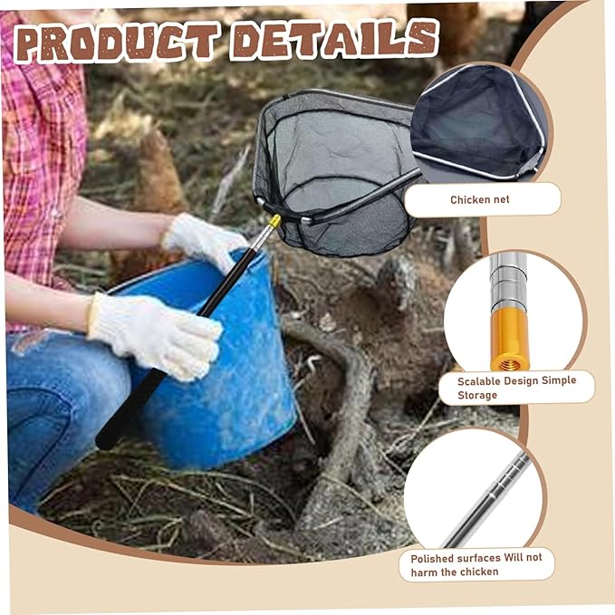 Chicken Net Catcher Retractable Long Foldable Thicken Portable Chicken Netting Farm Tools Suitable for Catching Poultry Turkeys Geese