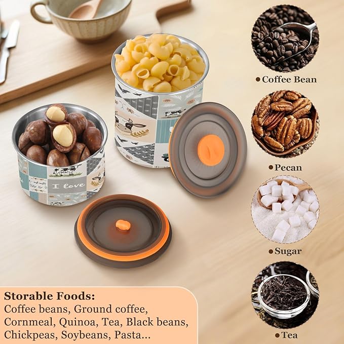 Love Farm Cows Coffee Canister 30oz Stainless Steel Airtight Food Storage Container with Lid for Beans/Cereal Preserval