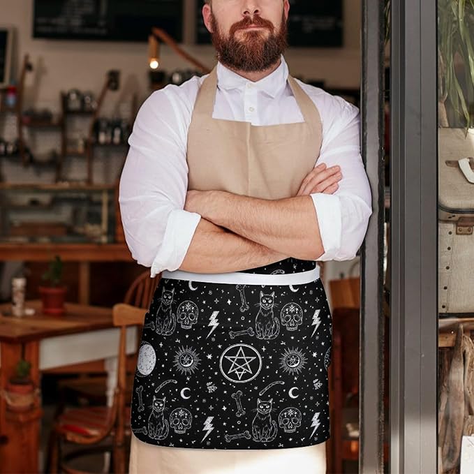 Server Apron with 3 Pockets Waist Waiter Waitress Half Apron Short Aprons