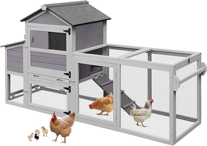 Chicken Coop for 2-4 Chickens, Mobile Chicken House for Outdoor with Wheels, Nesting Box, Leakproof Pull-on Tray and UV-Resistant Roof Panel, Wooden Chicken Coop for Duck