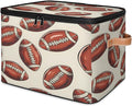 Storage Cubes with Lid Fabric Storage Bins Boxes PU Leather Handles, Rugby Football Closet Organizer Container Foldable Washable Shelf Cloth Basket, Rugby Balls Sport