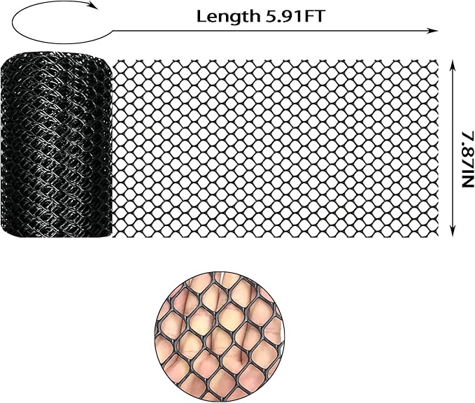 Black Plastic Wire Mesh Fence Plastic Chicken Wire Fence Mesh 7.87IN x5.91FT Best for Poultry, Cat,Dogs, Rabbit, Snake & Gardening Plastic Chicken Wire Mesh,with 25 Pcs Fixed Straps