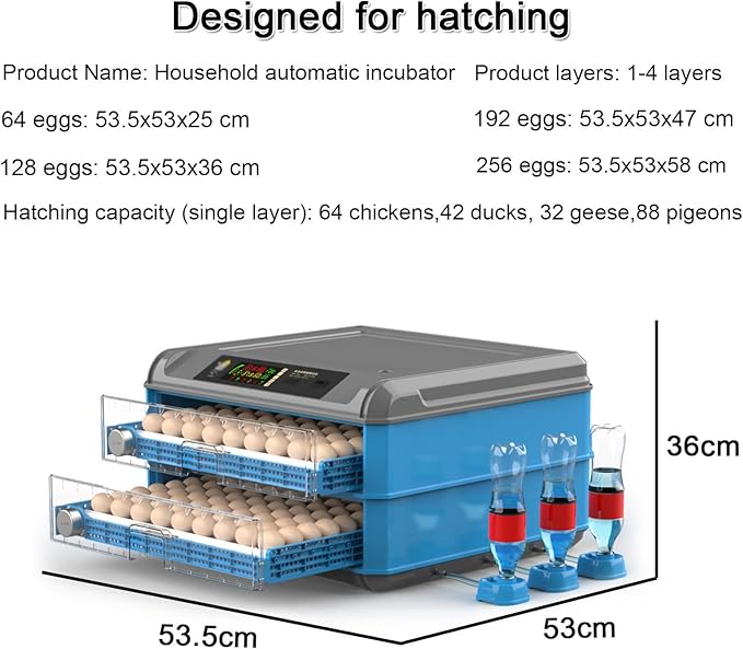 Automatic Incubator, Egg Incubator, with Automatic Temperature and Humidity Control Incubators for Hatching Eggs,256Eggs,128Eggs