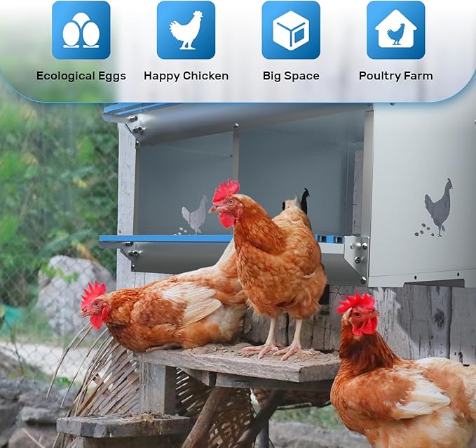 Chicken Nesting Box 8 Compartments Laying Boxes for Chicken Hens Ducks Poultry Protect Eggs Chicken Coop Easy Egg Collection Wall Mount Metal Nest Box for Chicken Coop