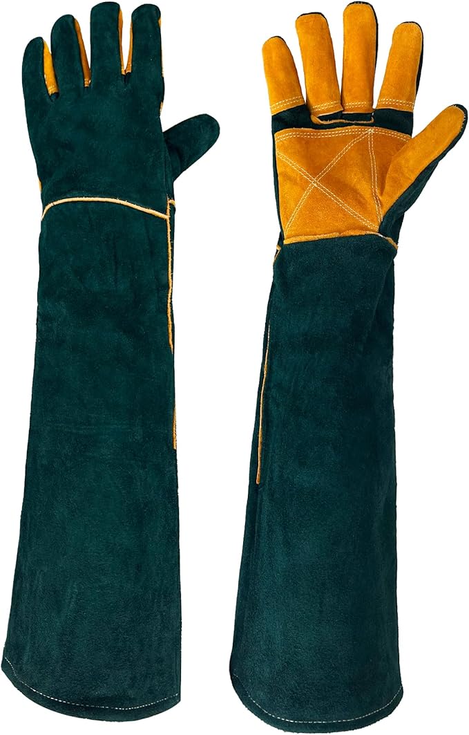 24" Leather Animal Handling Gloves, Multipurpose Bite Proof Gloves for Handling Reptiles, Grooming, Veterinary Visits, Puncture & Scratch Resistant for Dog Cat Bird Falcon Livestock Snake