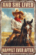 Vintage Wall Decor Cowgirl Art Nostalgic Tin Sign for Horse Lovers for Home Office Kitchen Bar Cafe Garden Wall Decor 12 * 8inch