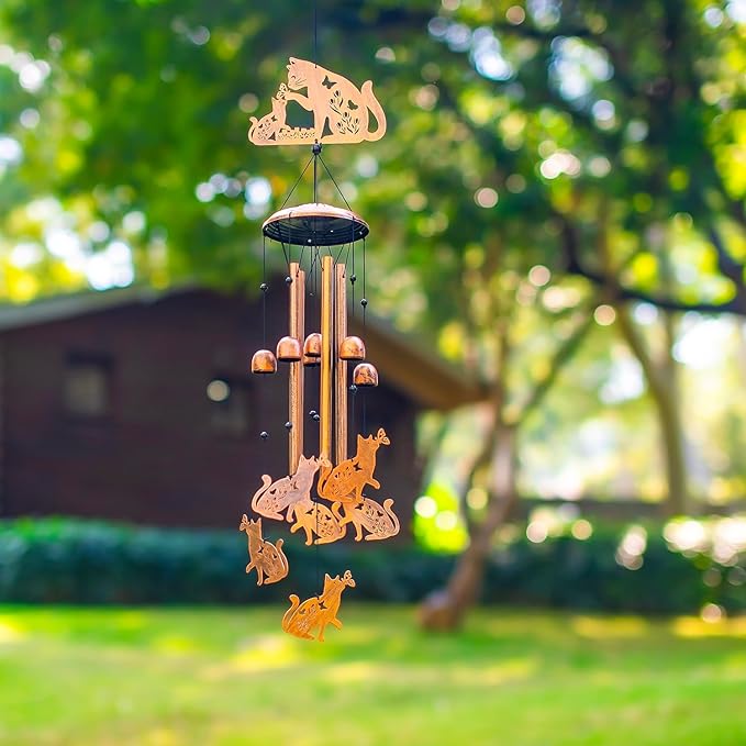 Cat Wind Chimes Outdoor Cat Gifts for Women Men Mom Gardening Birthday Gifts Metal Memorial WindChimes for Outside/Indoors, Lawn, Patio, Yard Art, Garden Decor, Yard Decorations