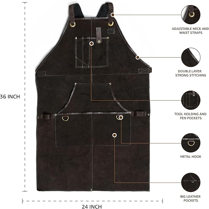 LEATHER VILLAGE Work Apron - Heavy Duty Woodworking Apron for Men with Tool Pockets for Woodworkers, Blacksmiths, Carpenters – Brown Color (Size M to XXL)