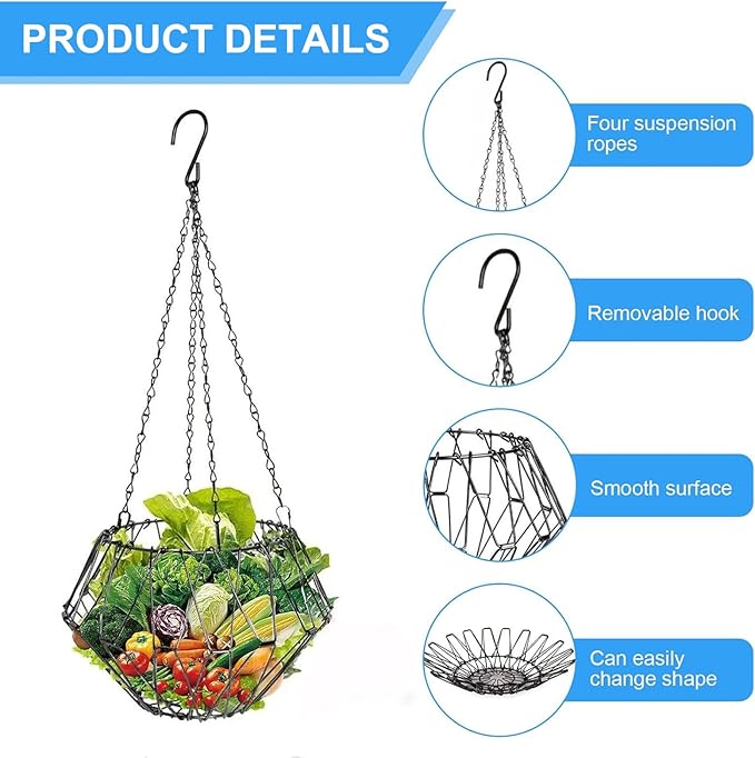 Hanging Chicken Feeder,Foldable Large Poultry Accessories Vegetable Fruits Feeder Basket with 4 Firm Hanging Chain and Hook,Chicken BoredomToys for Coop (1 Pack)