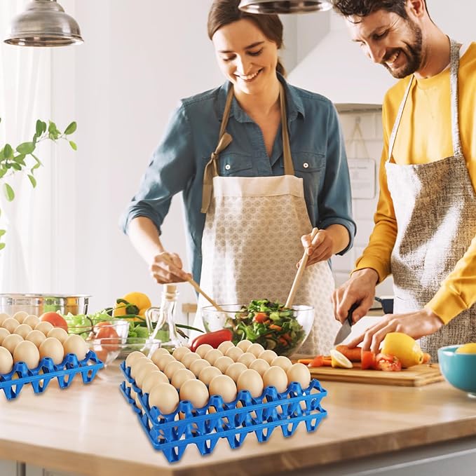 12PCS Plastic Egg Trays Egg Crates, Stackable Eggs Cartons Egg Flats, Each Holds 30 Eggs for Packing, Storage, Shipping (Blue)