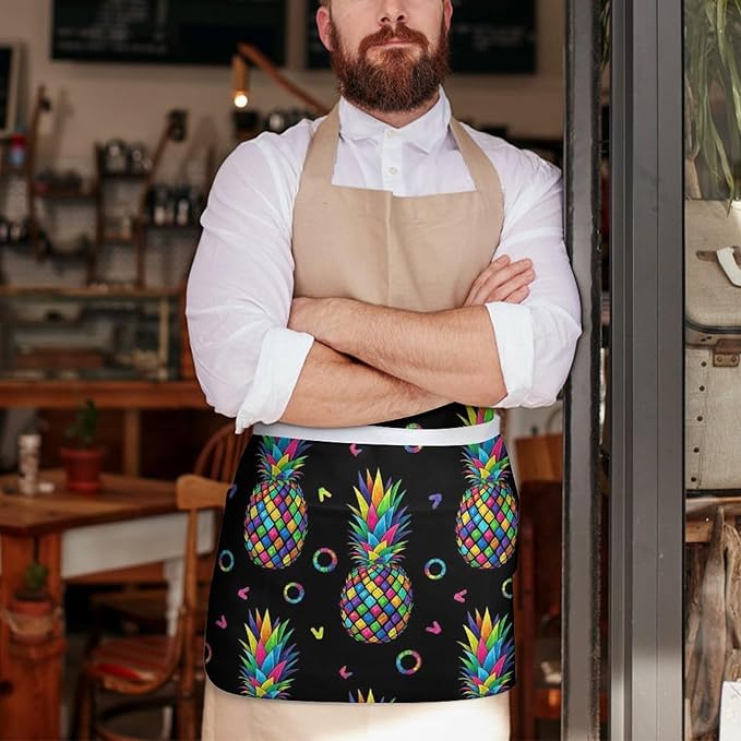 Half Apron with 3 Pockets Chef Cooking Kitchen Restaurant Aprons for Women Men