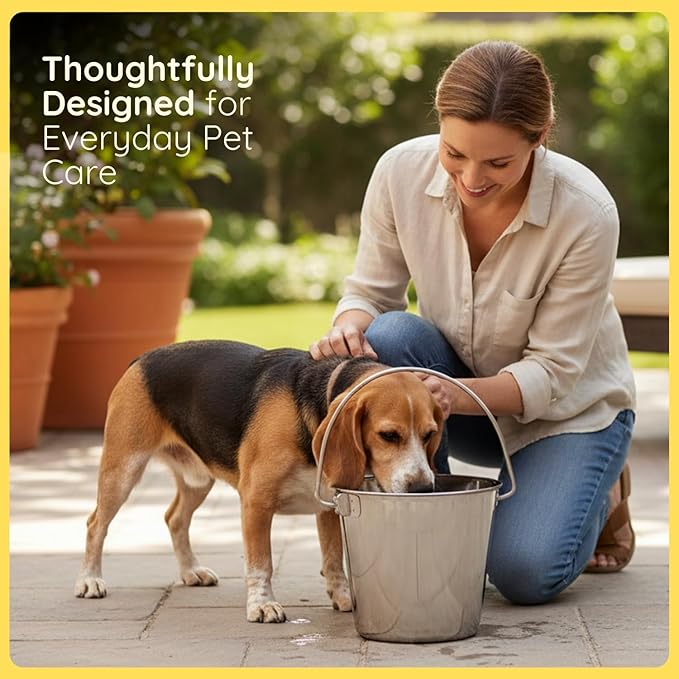 6 quart Heavy Duty Stainless Steel Round Bucket with Handle | 1.5 gal Sturdy Food & Water Bowl for XL Dogs Cats Goat sheep & Livestock | Fits kennel Crate Cage Farm | Hanging Utility Pail