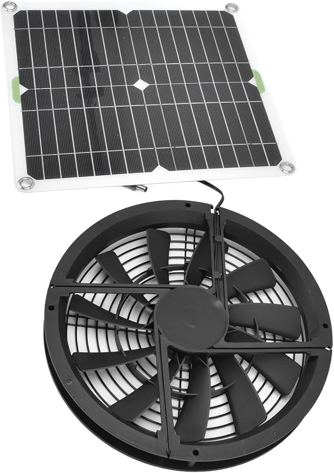 Solar Panel Fan Kit, 10in 100W Water- Round Solar Panel Exhaust Fan Solar Powered Ventilation Extractor Fan for Chicken Coops Greenhouse Shed Pet House