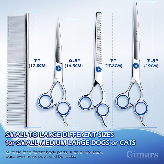 Gimars Professional 5 in 1 Grooming Scissors for Dogs 4CR, Heavy Duty Titanium Coated Straight, Thinning Shears and Comb