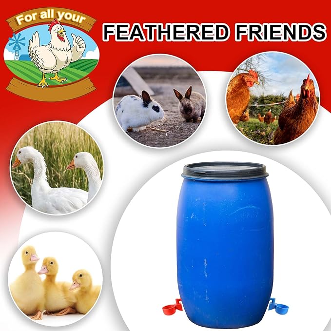 Tanlade 12 Packs Chicken Waterer Chicken Feeder, Automatic Waterer Kit for Poultry Duck Goose Turkey Bunny (Red,Blue)