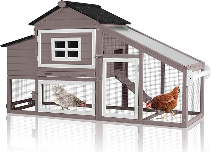 Chicken Coop Expandable Chicken House for Outdoor with Wheels Nesting Box, Leakproof Pull-on Tray, and UV-Resistant Roof Panel - Brown