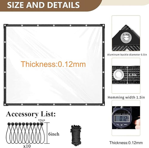 11x15 FT Heavy Duty Clear Waterproof Tarp, Transparent Vinyl Tarpaulin with Reinforced Grommets for Outdoor Garden Greenhouse, Patio, Porch, Chicken Coop, Camping Cover