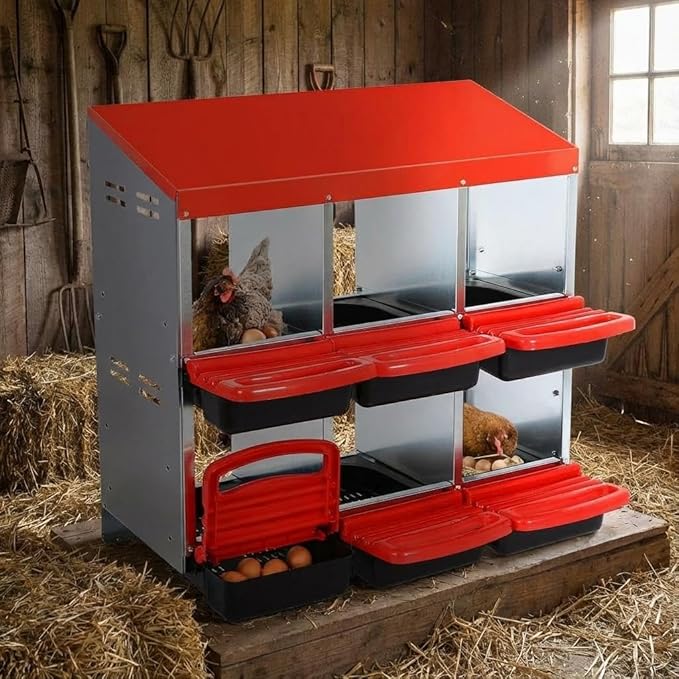 Nesting Boxes for Chickens, Chickens Laying Boxes for Chicken Coop, 6 Compartments Chicken Nesting Boxes, with Removable Tray, Easy Cleaning, for Hens Outdoor Chicken Coop Farm Yard, Red