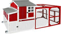 Chicken Coop Mobile Wooden Hen House with Nesting Box,95.3" L Outdoor Chicken House with Wheels and Removable Tray,Fir Wood Chicken Tractor with 6 Ventilation Door,Ramp(Red)